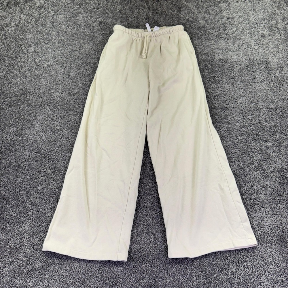 Divided Sweatpants Womens XS White Fleece Wide Leg Elastic Waist Casual Pockets